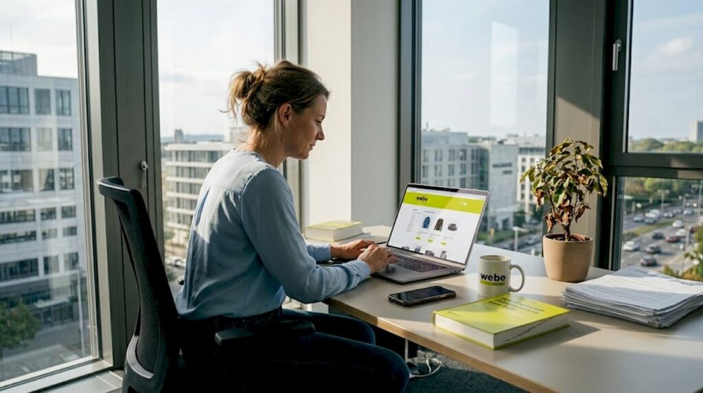 1777416248837_E-commerce-manager-updating-shop-interface Ein E-Commerce-Manager überarbeitet das Design und die Benutzeroberfläche des Onlineshops.